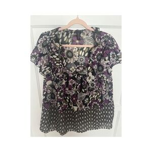 MCM floral romantic feminine mixed print pop over sheer top
